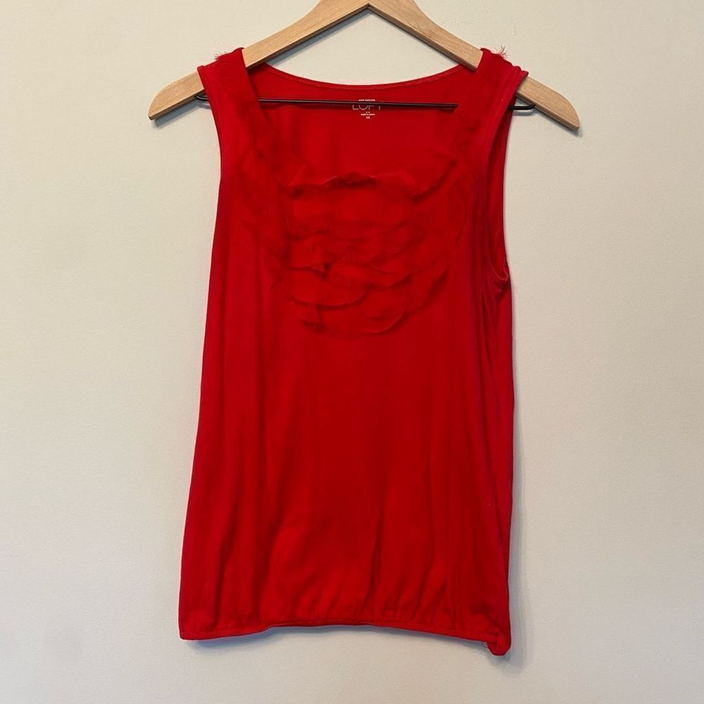 Loft XS Extra Small Red Tank Top Ruffle Cinched